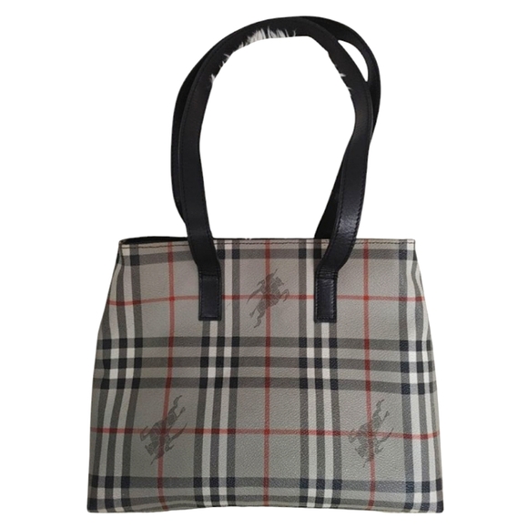 Burberrys Grey Multi Check Print Canvas Leather Bag - Picture 2 of 16
